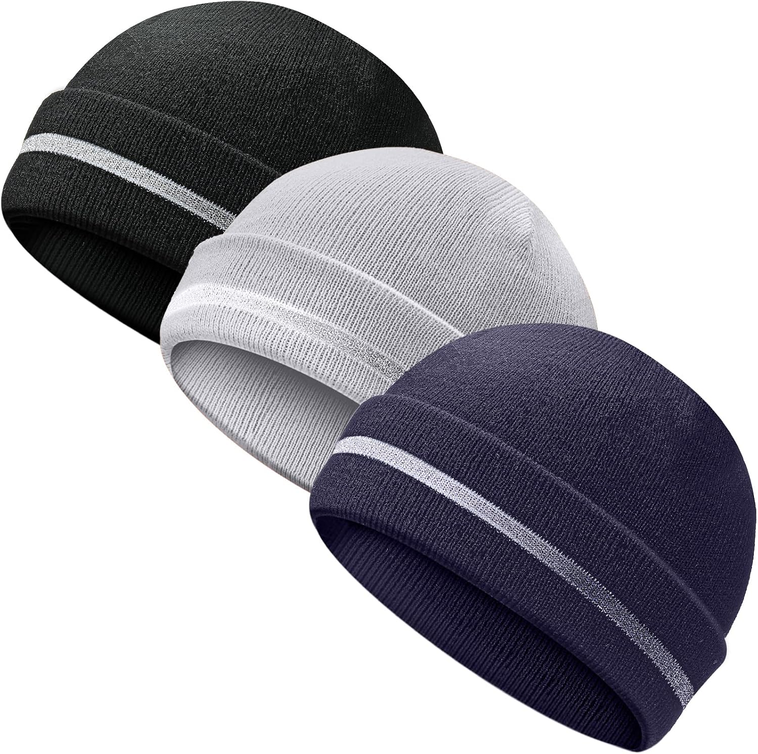 Reflective Knit Hat Safety Beanies Adult High Visibility Beanie Neon Winter Knit Caps with Reflective Stripe