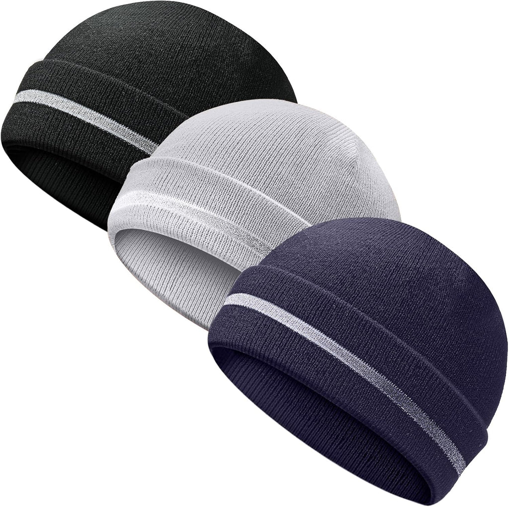 Reflective Knit Hat Safety Beanies Adult High Visibility Beanie Neon Winter Knit Caps with Reflective Stripe