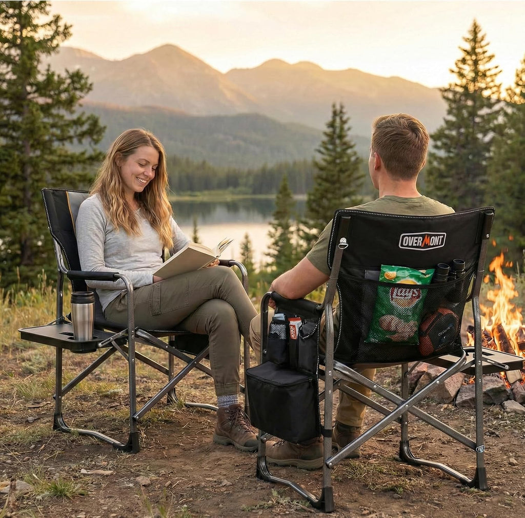 Overmont 2 Pack Folding Camping Chairs with Side Tables, 400 lb Each