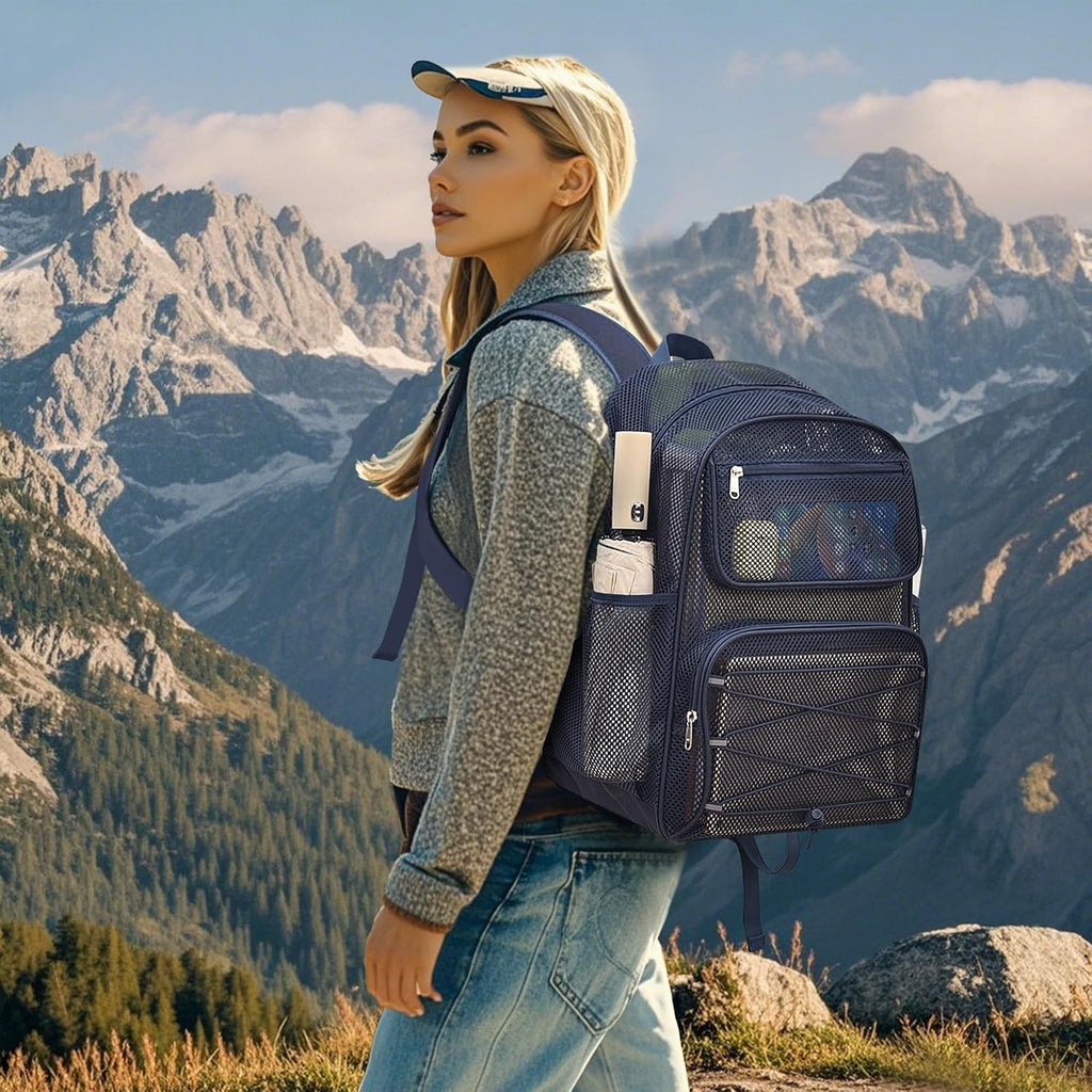 Paxiland Mesh Backpack Heavy Duty, 27L Large See Through Mesh Beach Bag