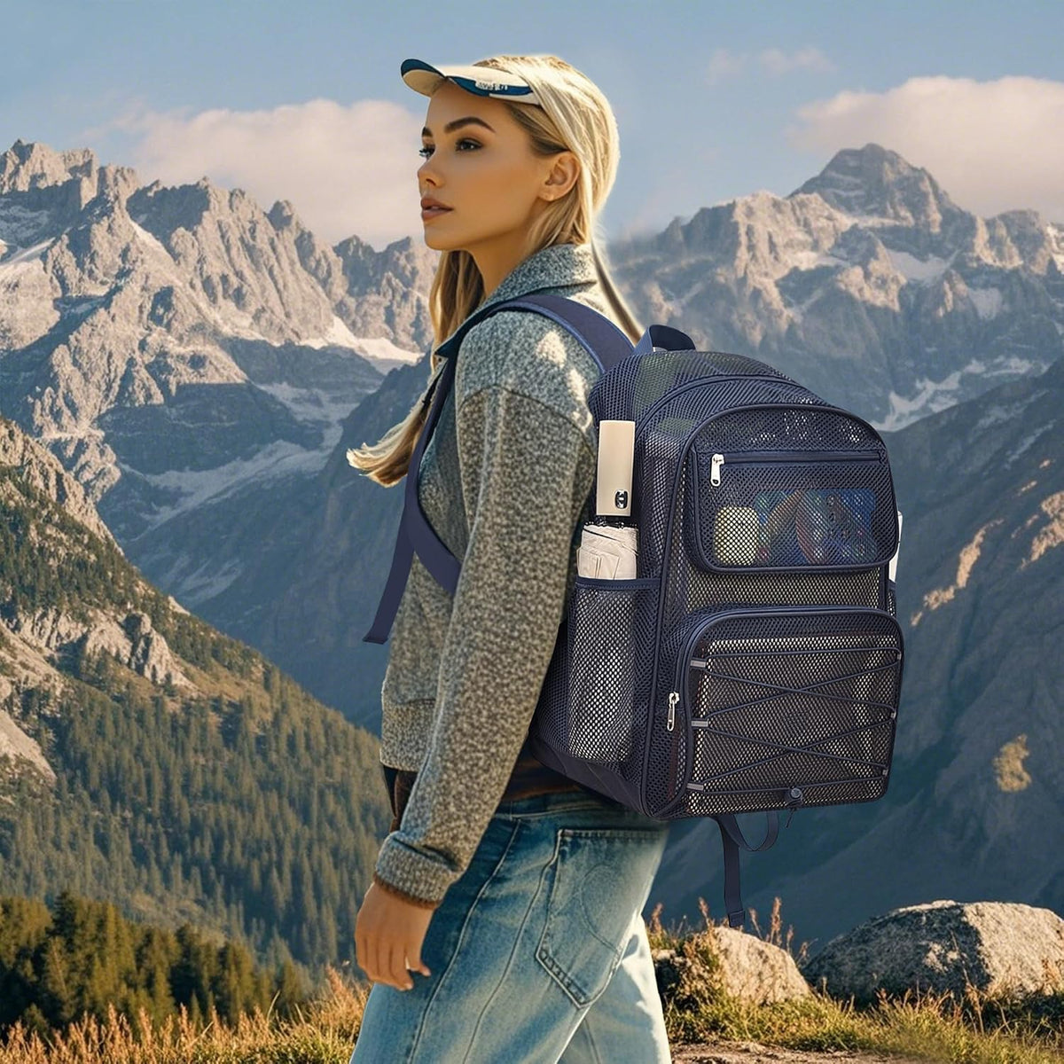 Paxiland Mesh Backpack Heavy Duty, 27L Large See Through Mesh Beach Bag