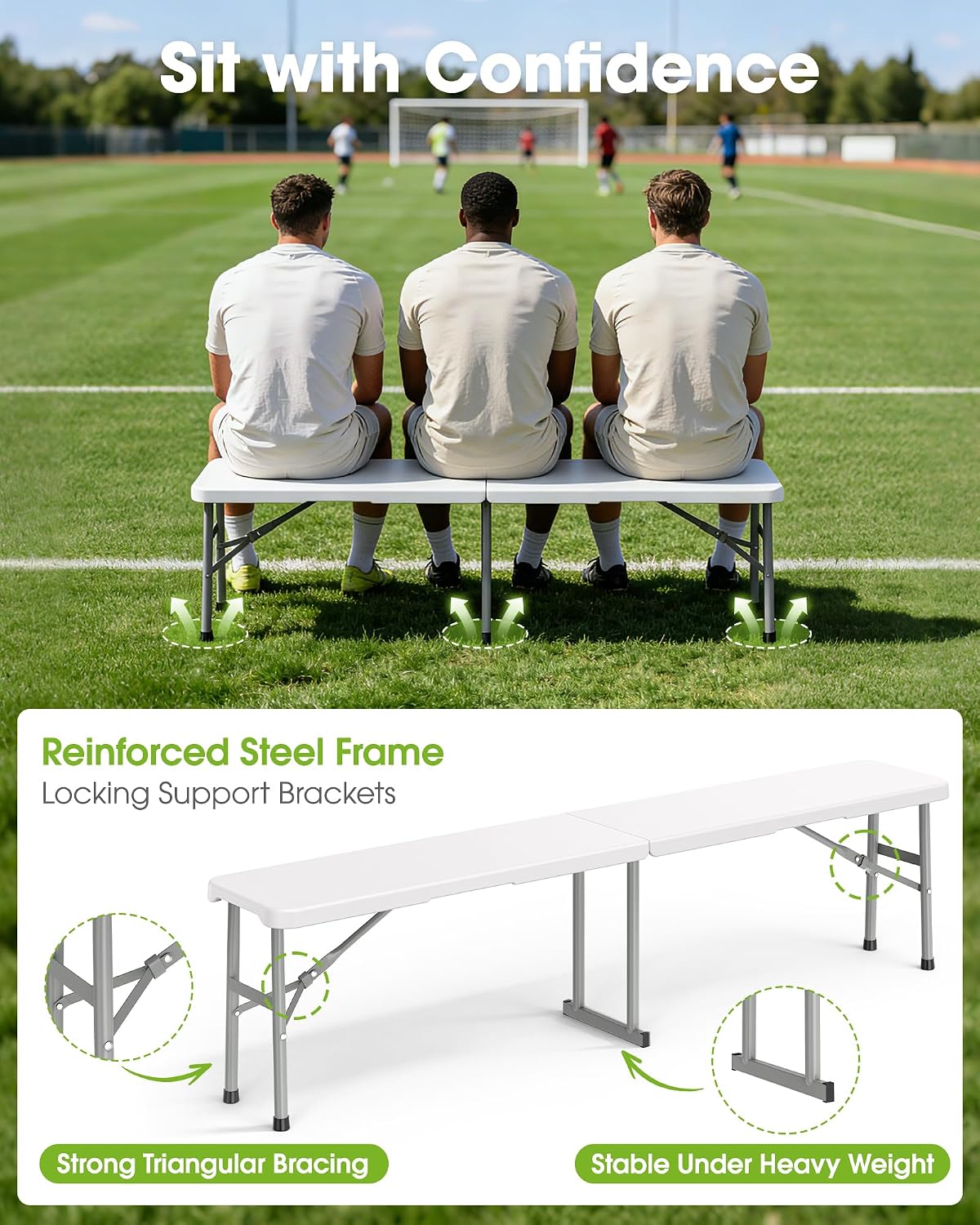 Pureegg 6FT Folding Table and 2 Chairs Set, Sturdy, Picnic, White