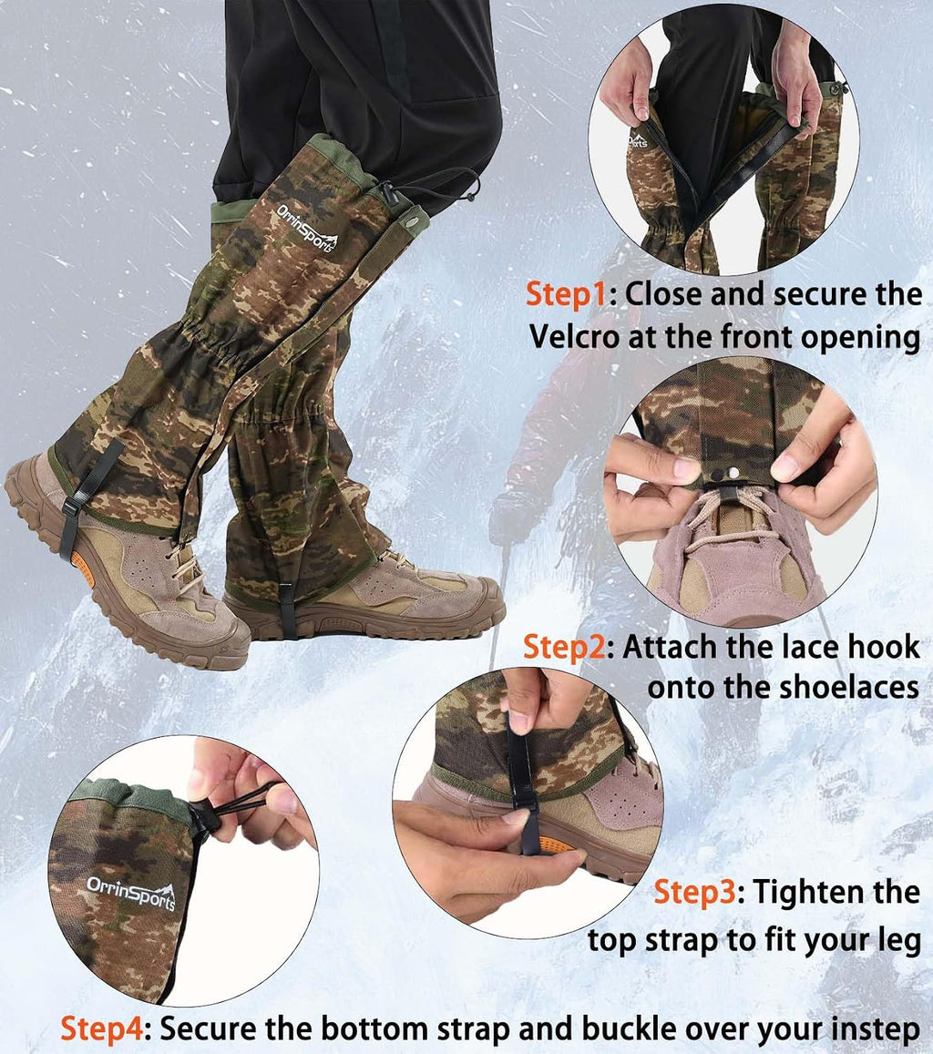 Waterproof Leg Gaiters for Men Women, Adjustable Snow Boot Gators for Hiking, Skiing, Hunting, Outdoor Adventures