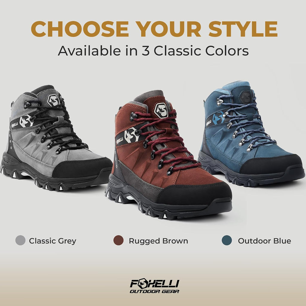 Foxelli Men’s Hiking Boots – Waterproof Breathable & Lightweight Suede Leather Hiking Boots for Men