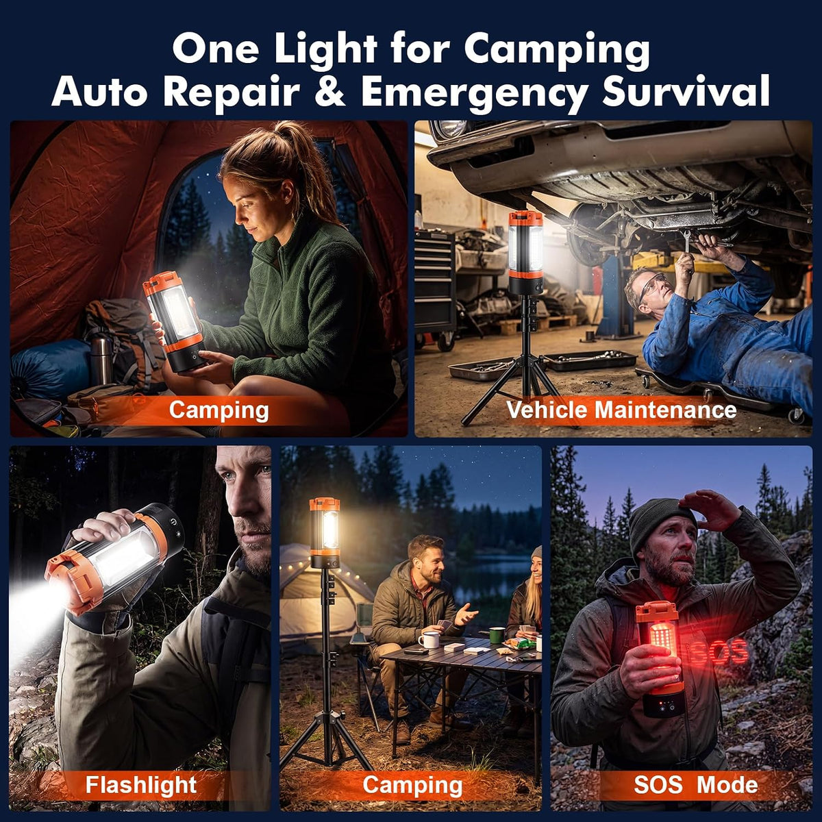 Rechargeable Camping Light with Stand, Magnetic 3 Colors Camping Lantern Work Light