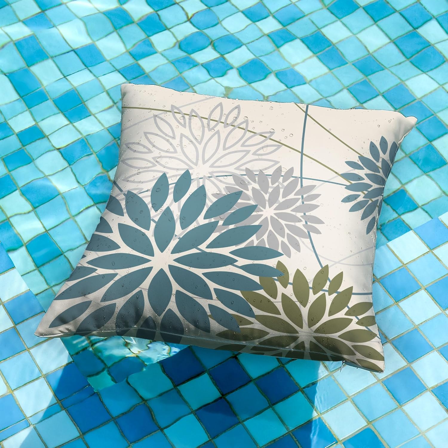 DFXSZ Blue ArmyGreen Floral Outdoor Pillow Covers 16x16 Set of 2 Waterproof
