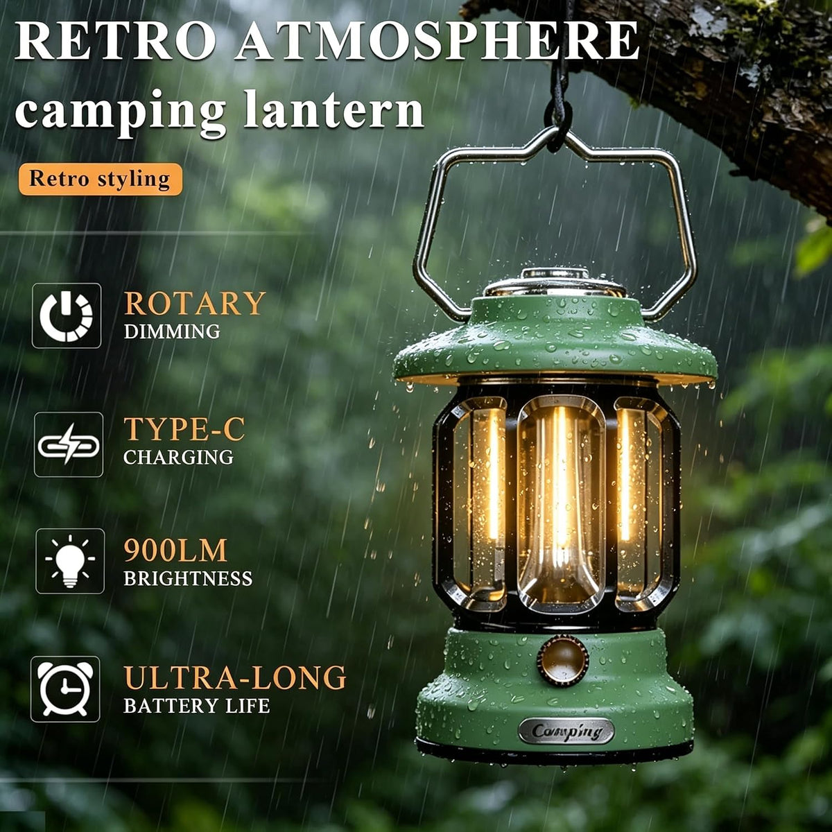Rechargeable Camping Lantern Outdoor 1200LM, 3600mAh LED Dimmable Warm & White Modes, Retro Tent Lamp Hanging Lights for Outside, Rustic Decor, Powered Lanterns Lighting for Garden Patio Decorative