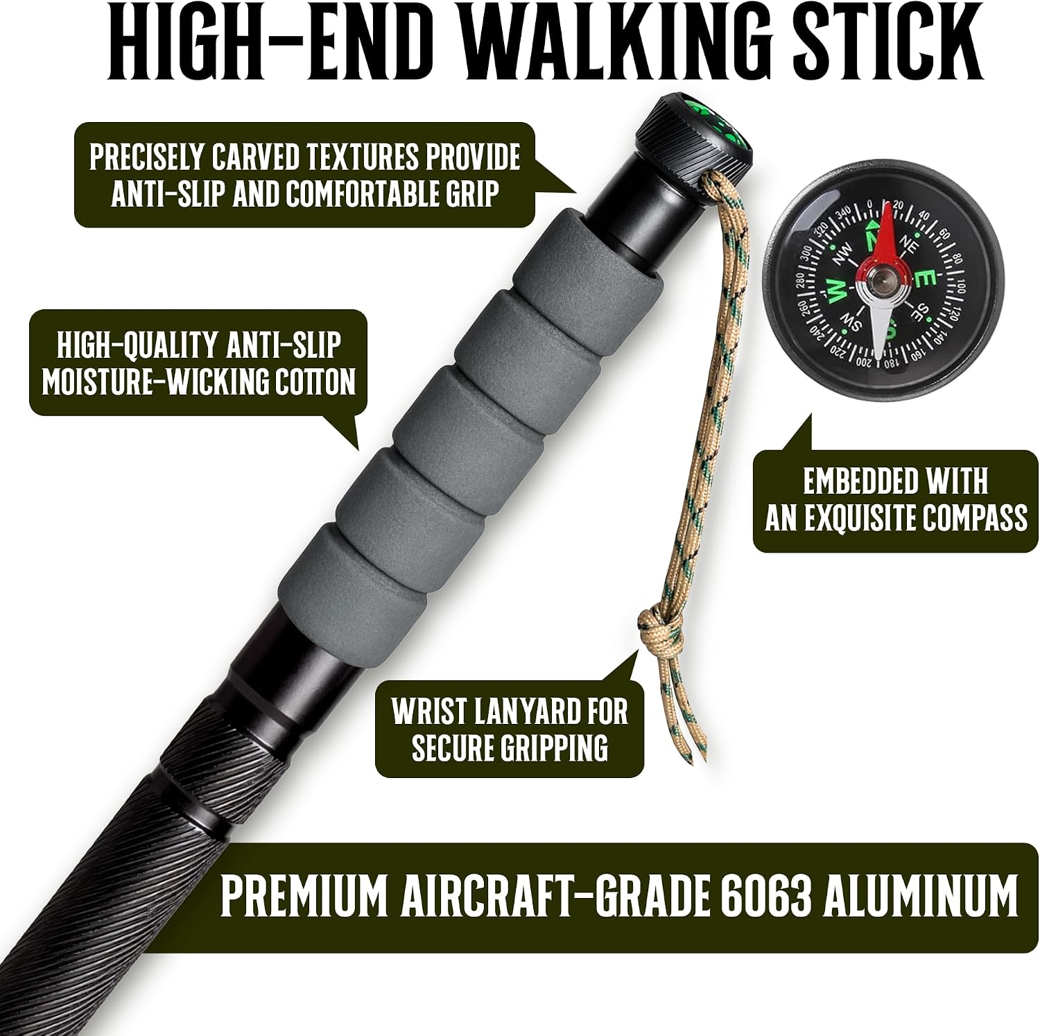 Trekking Poles Hiking Stick with Camping Essentials Kit - Hiking Poles Collapsible Lightweight for Camping, Mountaining -Hiking Backpack Walking Stick with Compass, Bag - Backpacking Essentials