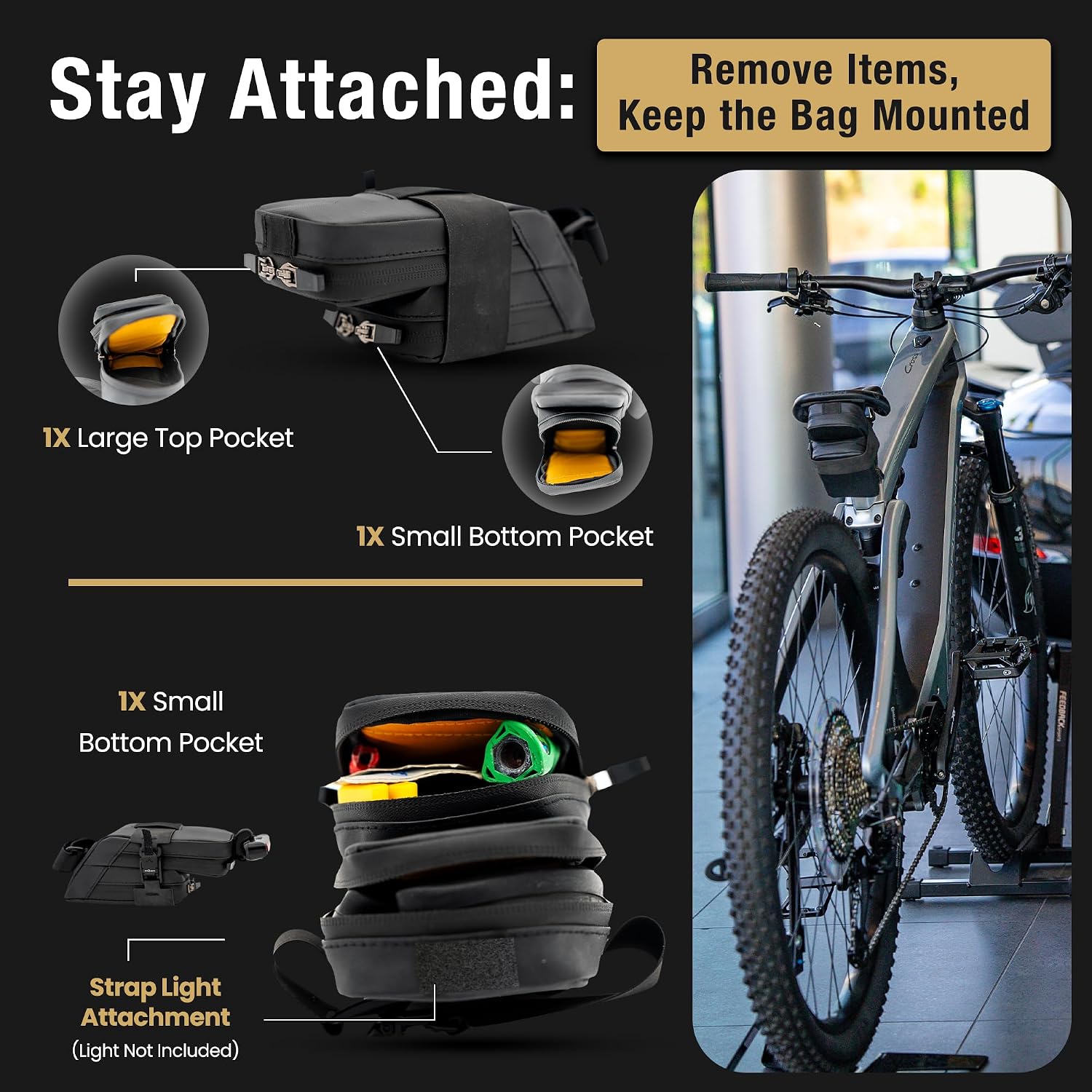 Lumiere & Co. Magnetic Quick-Release Bike Saddle Bag – Double Compartment, Low-Profile Brick Design, Designed with Fidlock's Magnetic Black V Buckle Attachment System, Mach X (Green)