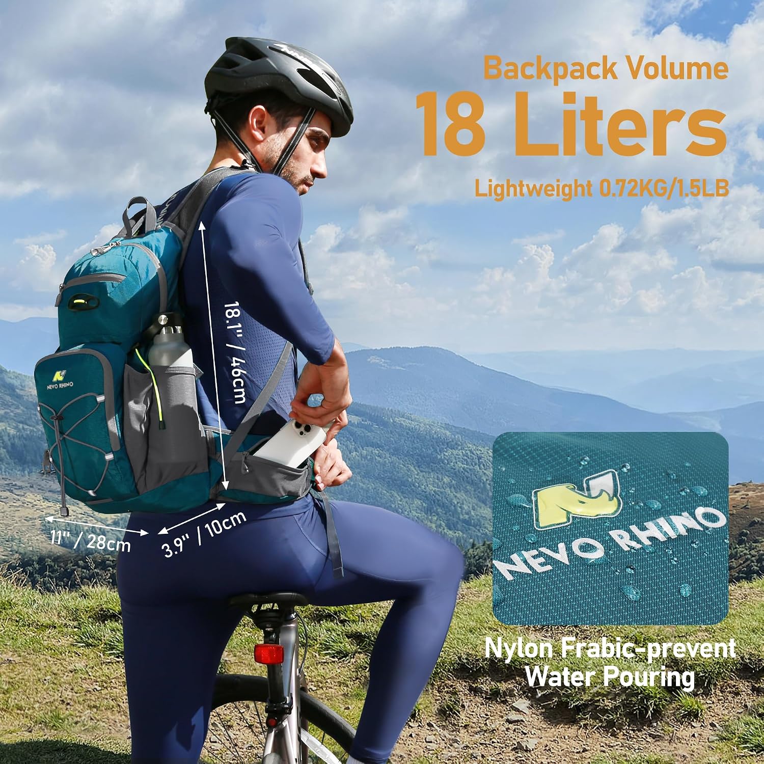 N NEVO RHINO Hydration Backpack, 18L Hiking Backpack with 3L Water Bladder