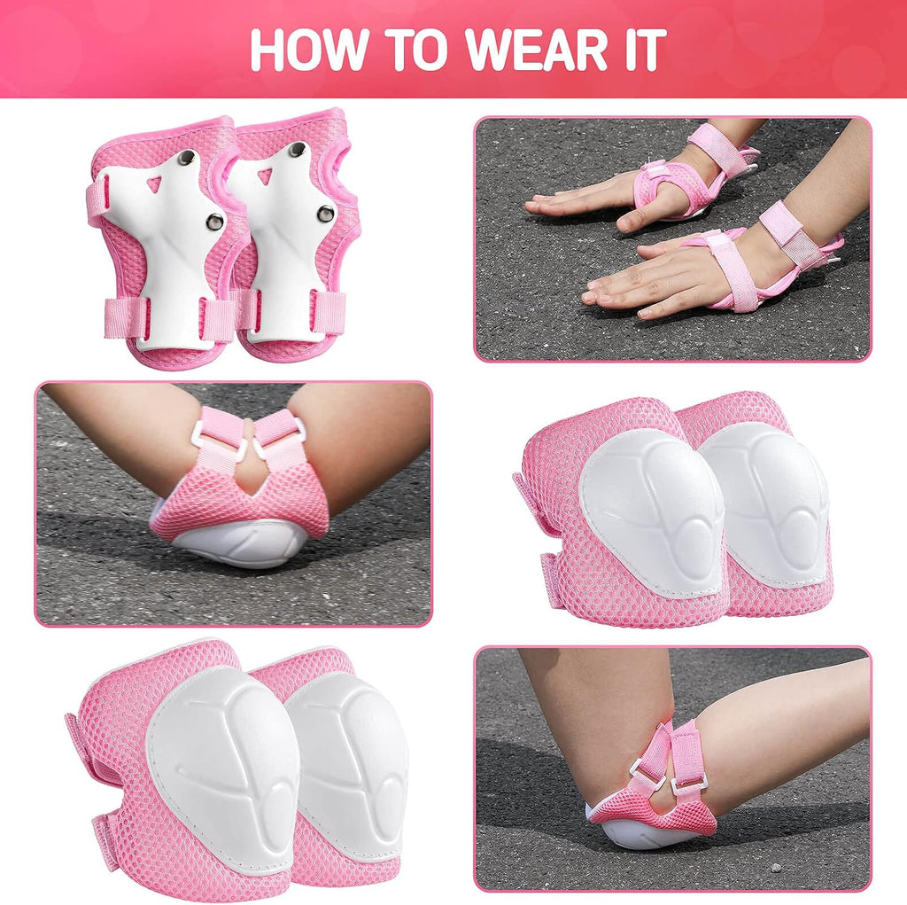 Wemfg Kids Protective Gear Set Knee Pads for Kids 3-14 Years Toddler Knee and Elbow Pads with Wrist Guards 3 in 1 for Skating Cycling Bike Rollerblading Scooter