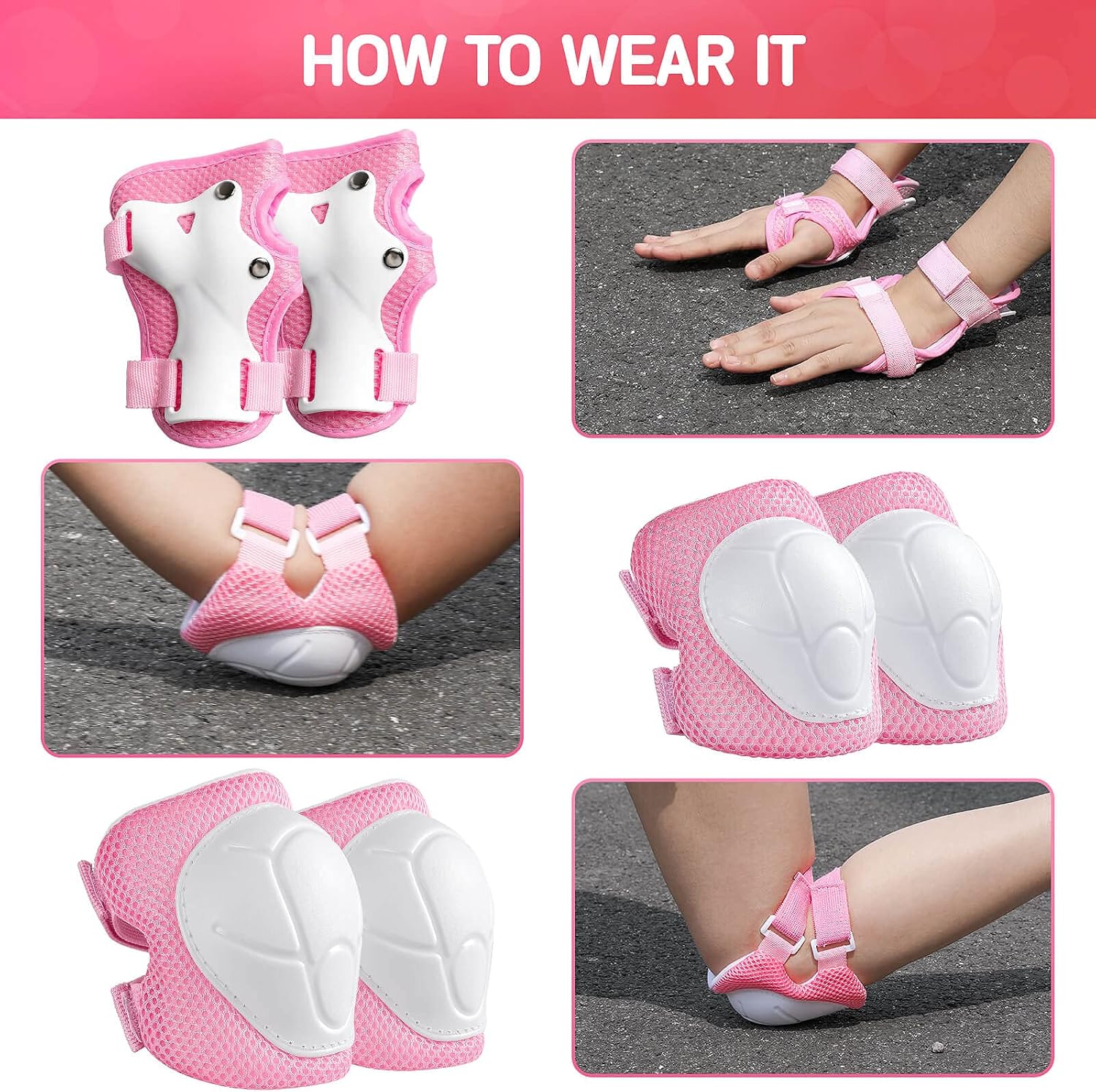 Wemfg Kids Protective Gear Set Knee Pads for Kids 3-14 Years Toddler Knee and Elbow Pads with Wrist Guards 3 in 1 for Skating Cycling Bike Rollerblading Scooter