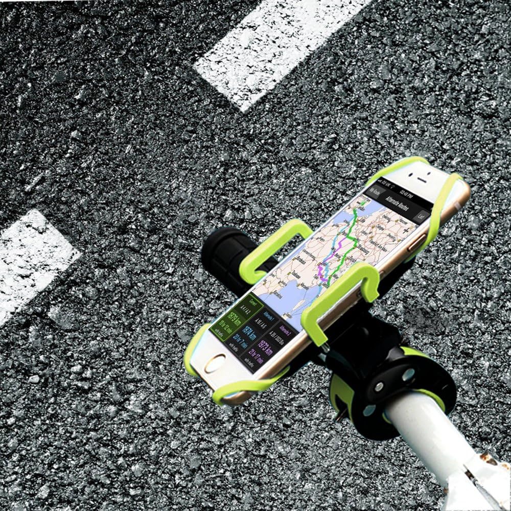 Bike Phone Mount, Motorcycle Mountain Bike Handlebar Bicycle Golf Cart Stroller Cell Phone Holder with Rubber Strap 360 Degrees Rotate for iPhone X 8 7 6 6s Plus Samsung (Green)