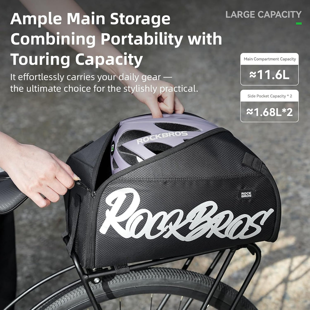 ROCKBROS One-Piece Folding Bike Rear Rack Bag 12L/15L with Strap