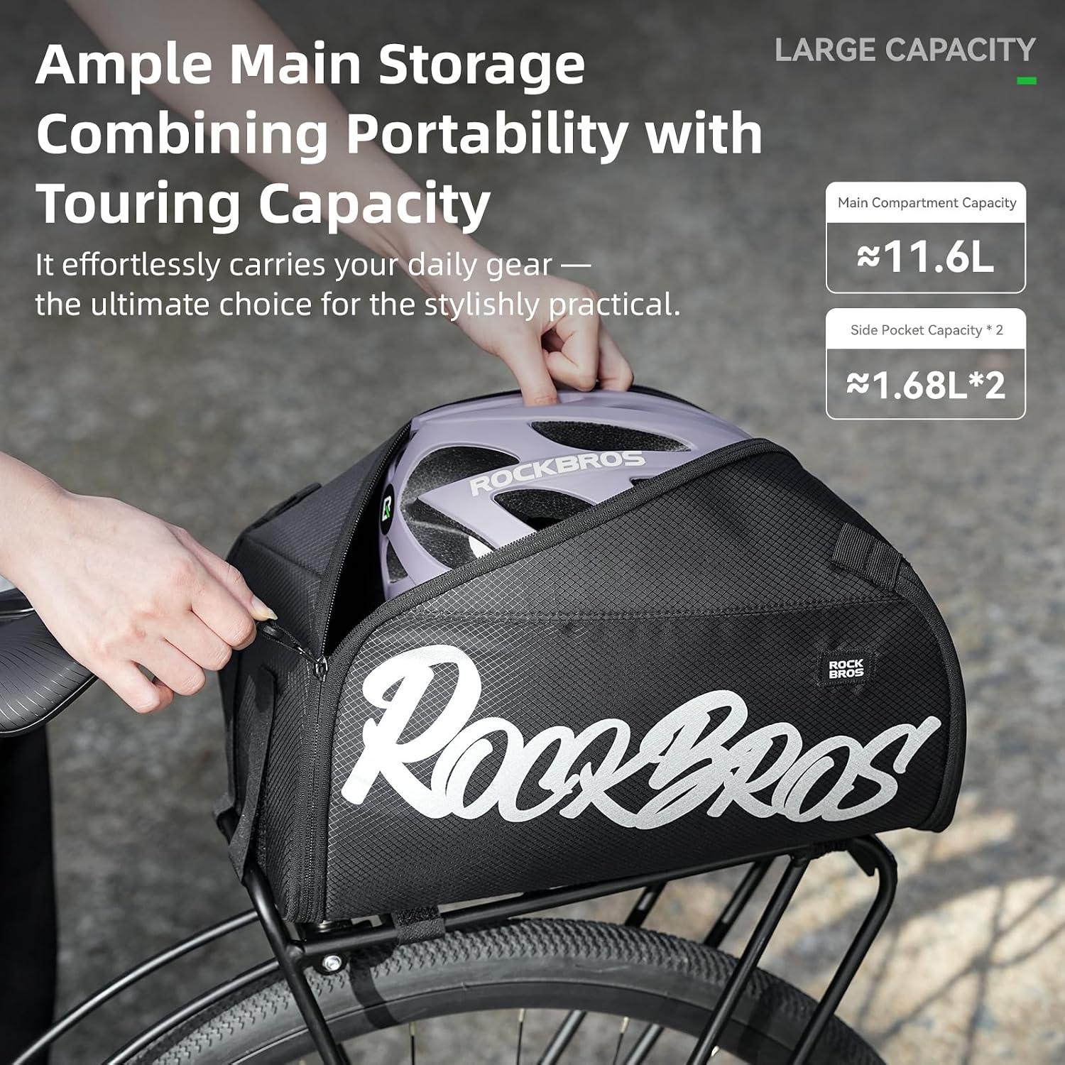ROCKBROS One-Piece Folding Bike Rear Rack Bag 12L/15L with Strap