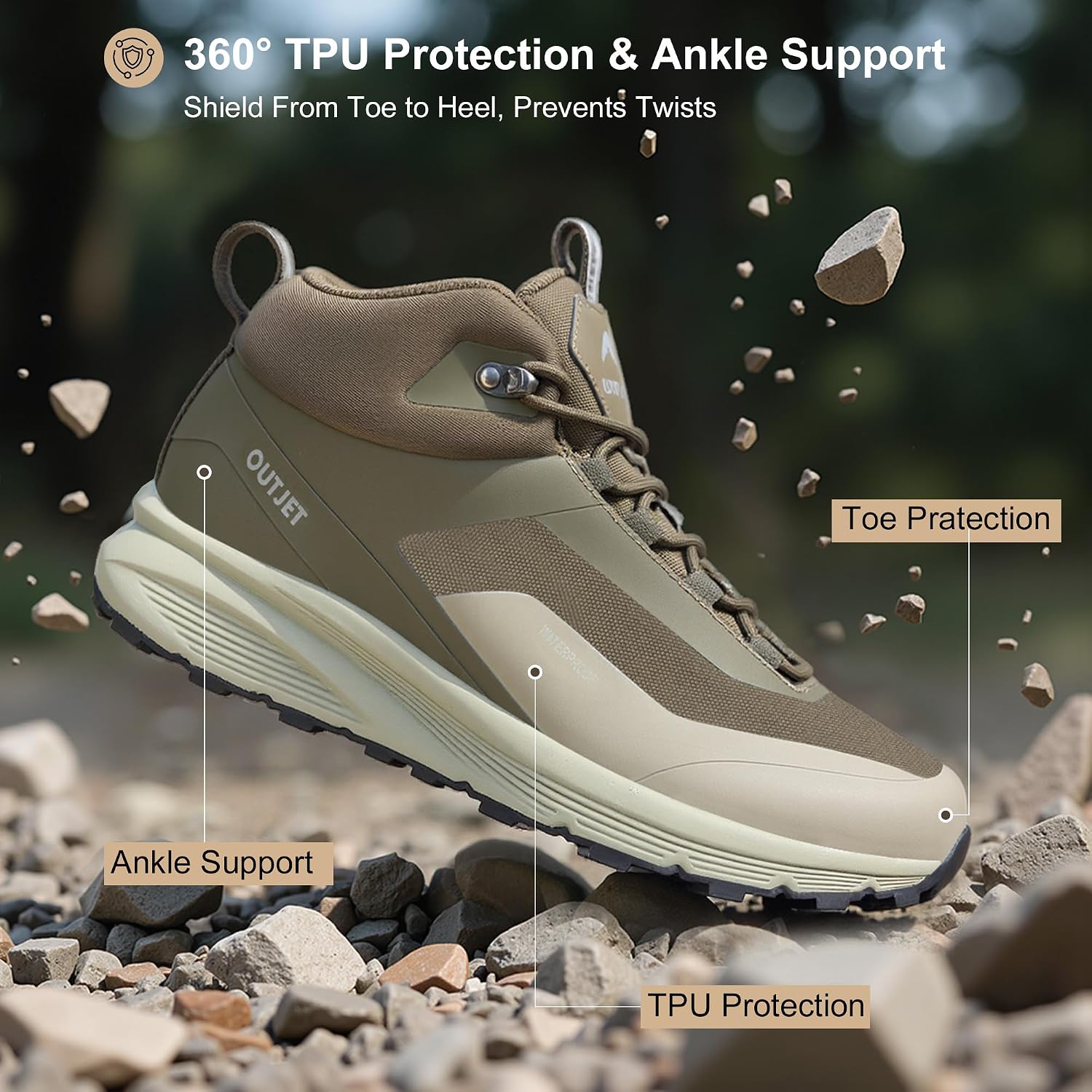 Men's Waterproof Hiking Boots Lightweight Comfortable Outdoor Walking Trail Boots Shoes