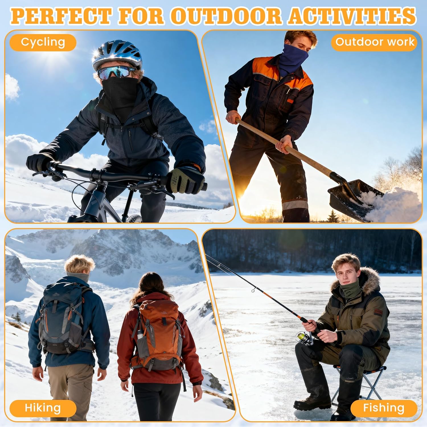 Winter Neck Warmer Gaiter: 4 Pack Windproof Fleece Face Cover