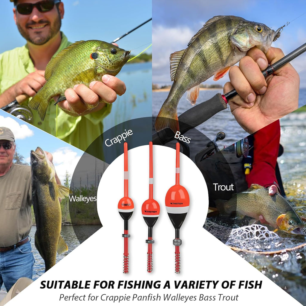 THKFISH Balsa Wood Spring Bobbers with Oval Slip Bobbers, Fishing Floats