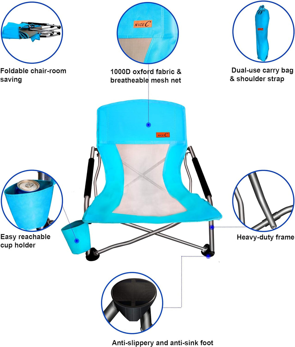 Nice C Low Beach Camping Folding Chair, River Sand Lake Chair (1 Pack Blue)