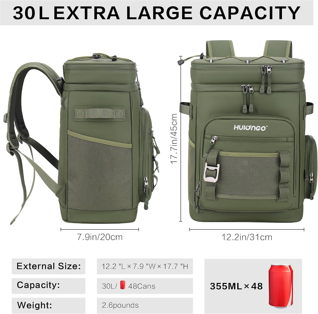Hulongo Large Waterproof Insulated Cooler Backpack, 30L, 48Cans