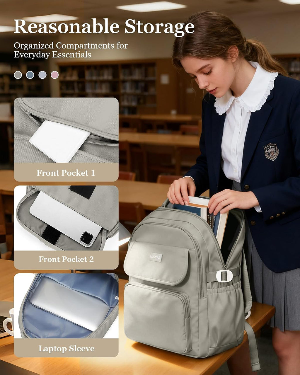Cute Middle School Backpack For Teen Girls,Waterproof Casual Bookbags,Lightweight Travel Daypack,Basic Laptop College Backpack For Women(grey brown）