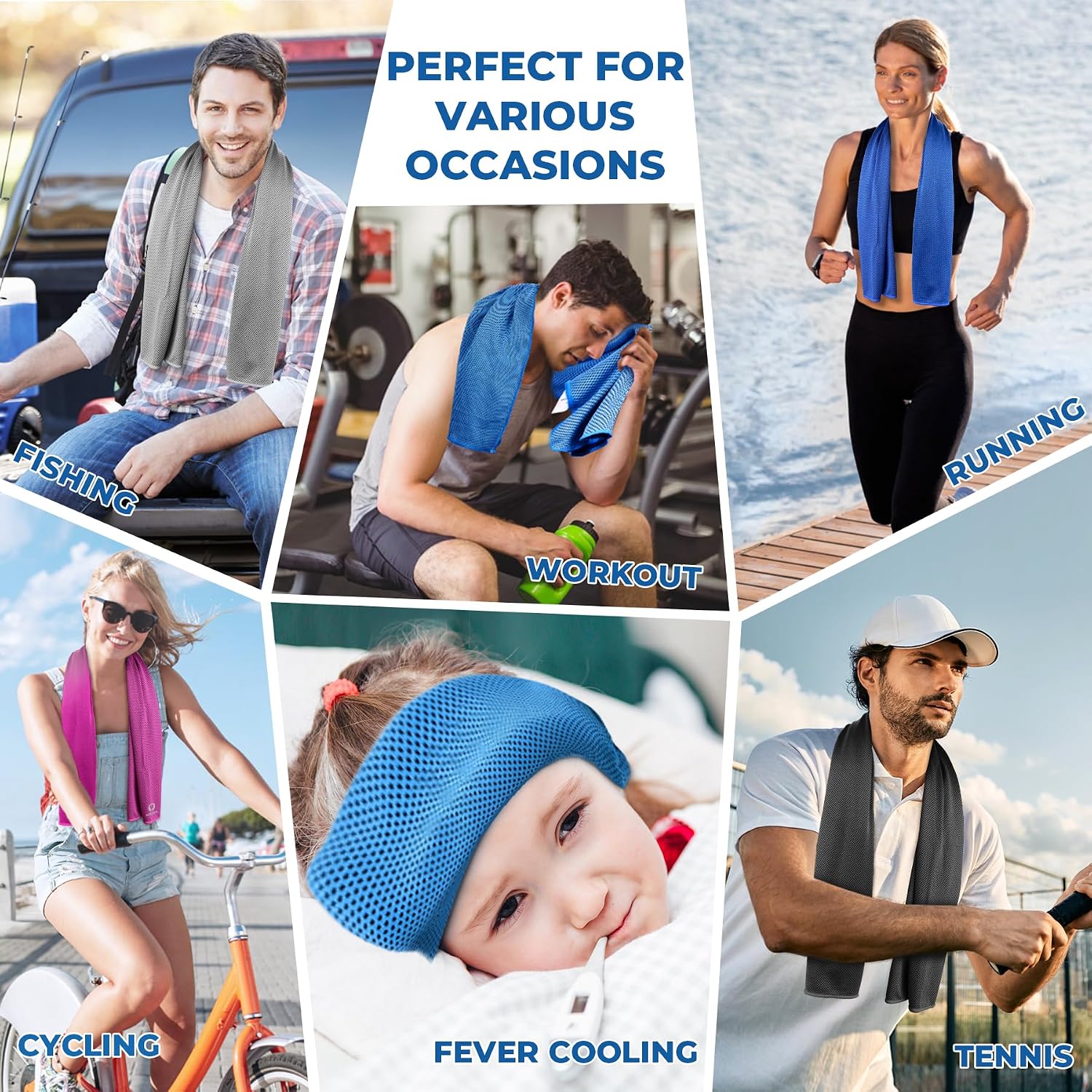 Sukeen Cooling Towels 6 Pack (40"x 12"), Cooling Towels for Neck and Face, Cooling Rags, Lightweight Soft Breathable Towels for Yoga, Sport, Workout, Running, Gym, Camping, Fitness