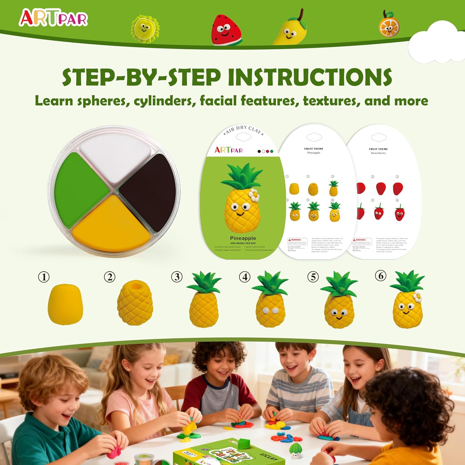 ARTPAR Air Dry Clay Kit for Kids - 12 Fruit DIY Modeling Magic Clay Sets