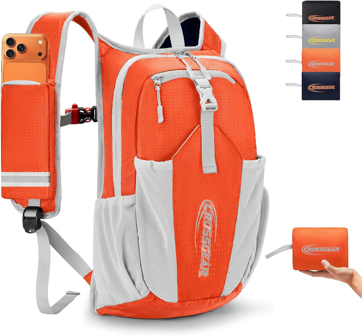 CROSS GEAR 16L Foldable Hiking Backpack, RFID Protection, Lightweight Waterproof Daypack, Packable Backpacks for Women Men, Small Hiking Daypack for Camping Travel Outdoor, Orange