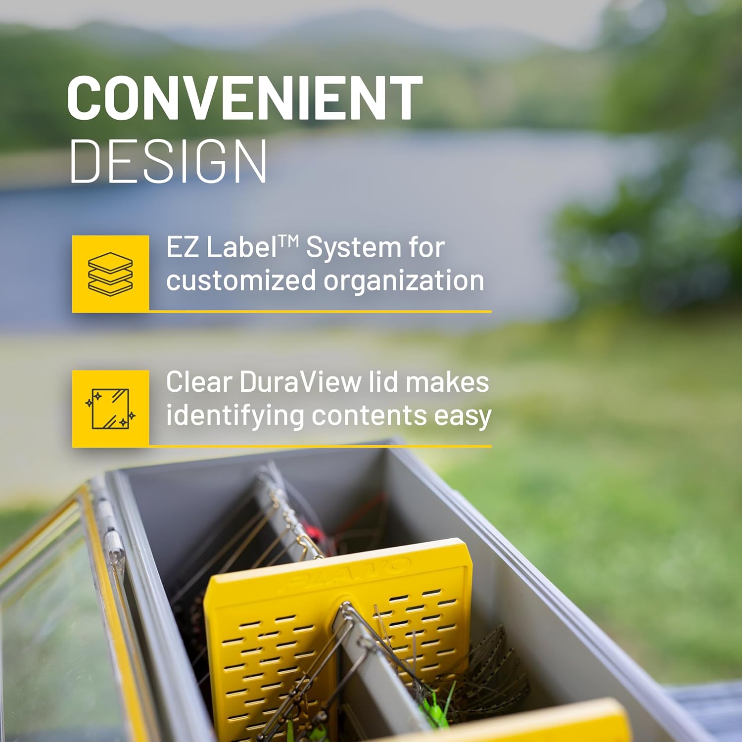 Plano EDGE Premium Spinnerbait Tackle Utility Box, Clear and Yellow, Rust-Resistant Storage, Waterproof Tackle Tray Organizer for Buzz Baits, Swimbaits, and Crankbaits