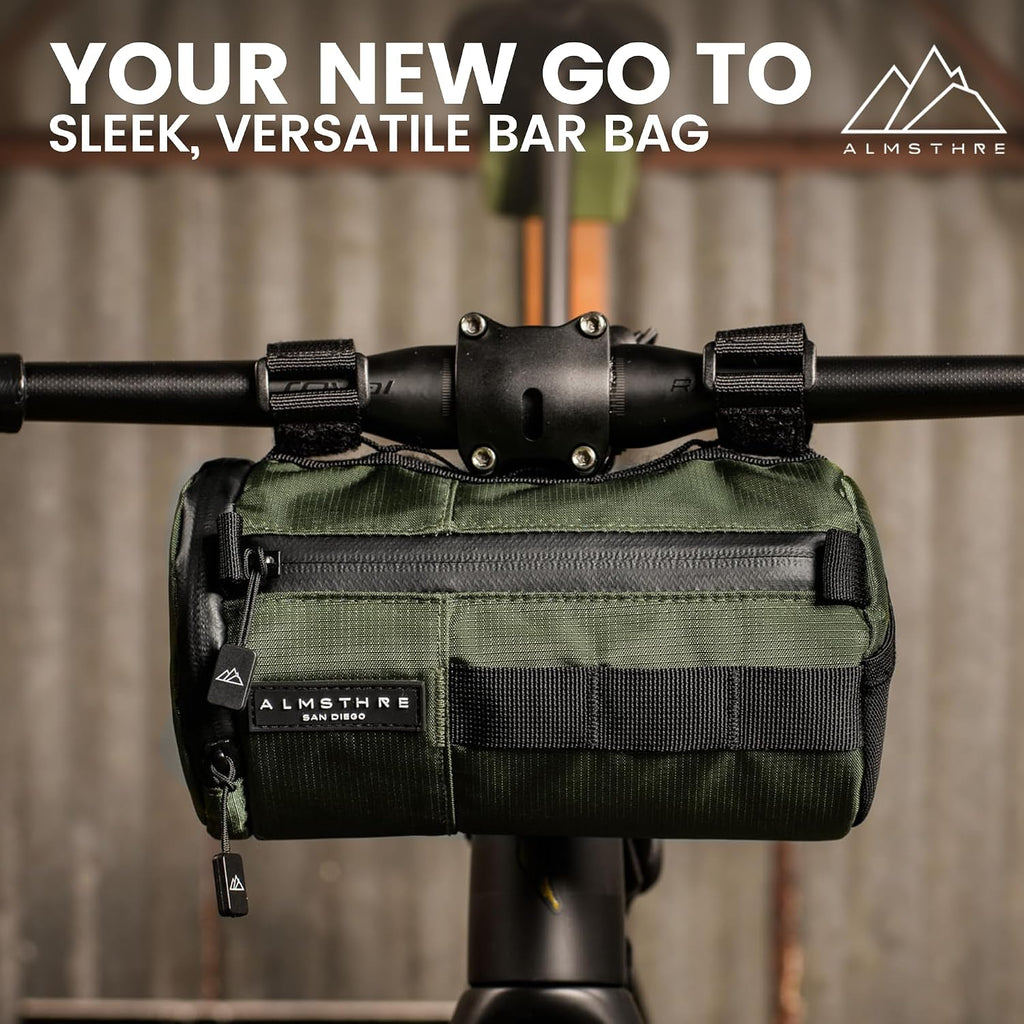 ALMSTHRE Signature Bar Bag – Hunter Green | Hard-Shell Bike Handlebar Bag with Waterproof Zippers & Adjustable Straps | Lightweight Bicycle Handlebar Bag, Compatible with Road, Gravel & MTB Bikes