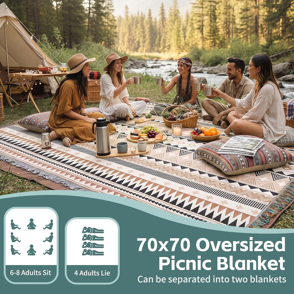 RYCHIC 2 in 1 Extra Large Boho Beach Blanket Towel Giant Woven Outdoor Rug Picnic Mat Camping Gear Cruise Essential 2026 Summer Vacation Must Have Travel Accessories Costa Rica Hawaii Trip Stuff