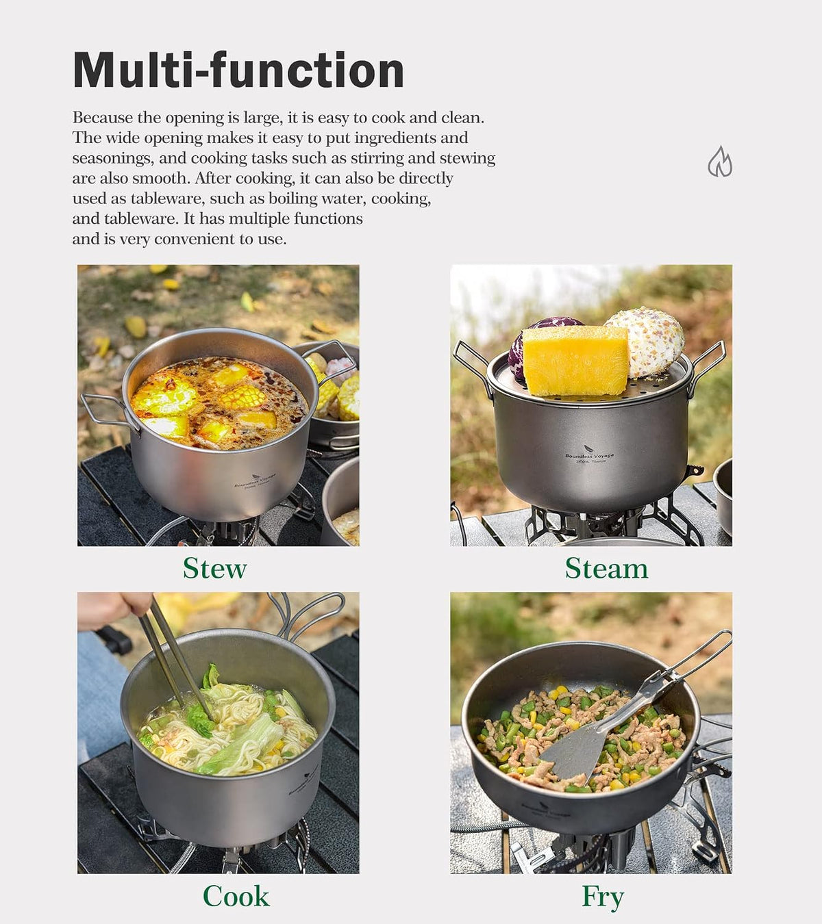iBasingo 1.2L Titanium Pot Camping Cookware with Lid Ti2106C