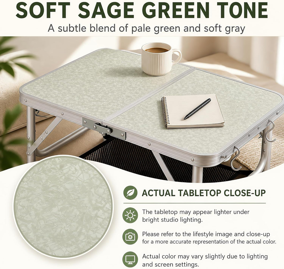 Folding Camp Table Small, 24"Lx 16"W Adjustable Height Small Folding Table
