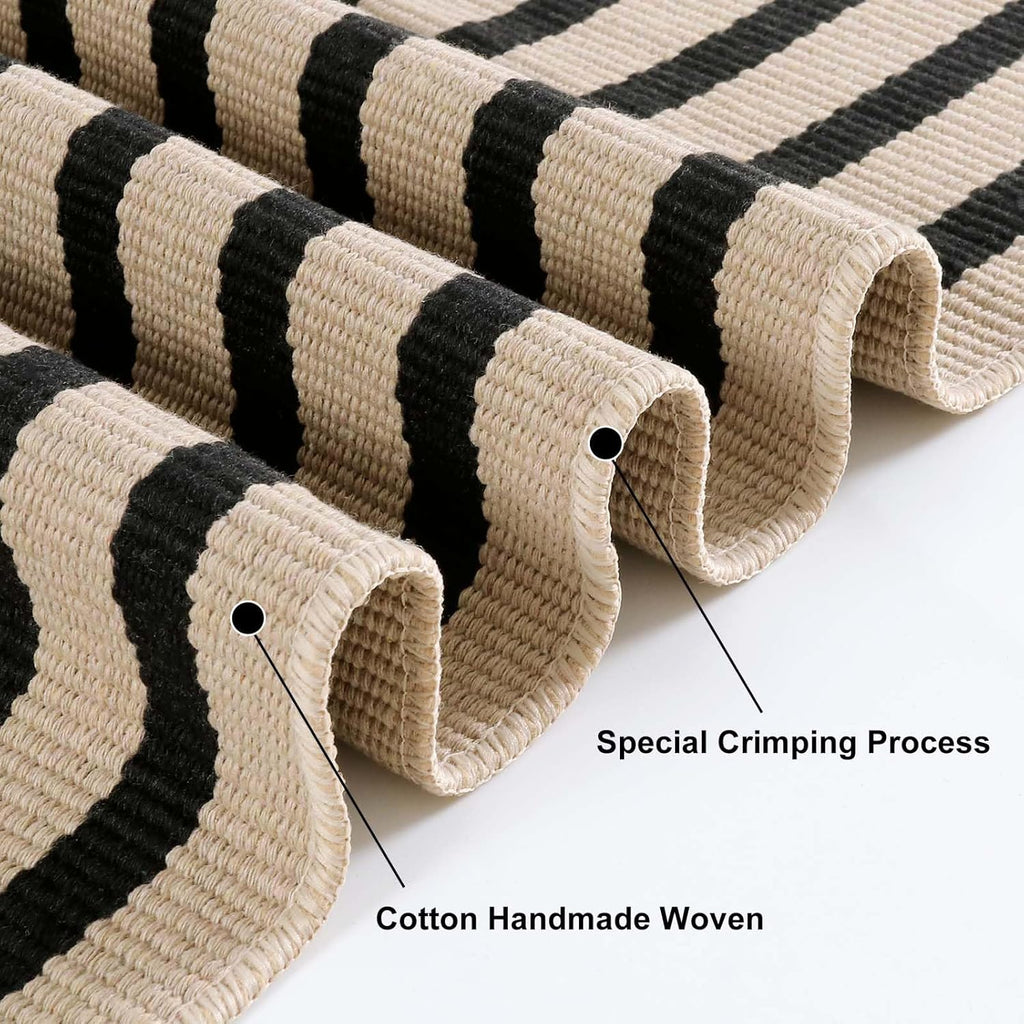 Fall Front Door Mat 2'x4.3', Cotton Washable Striped Outdoor Rug