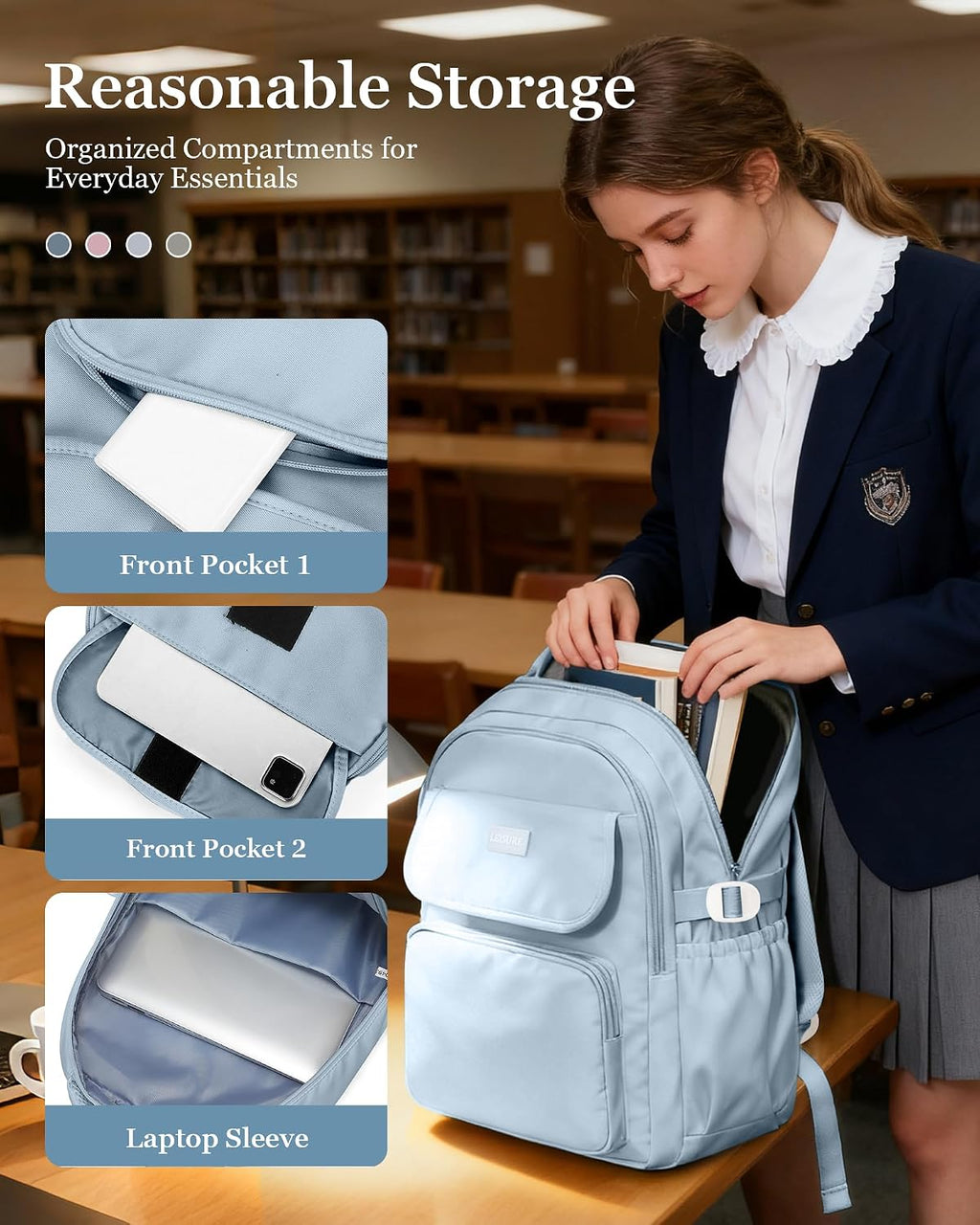 Lightweighr College School Backpacks For Women,Classic Middle Student Bookbag For Teens Girls,Waterproof Middle School Bag Boys(Blue)