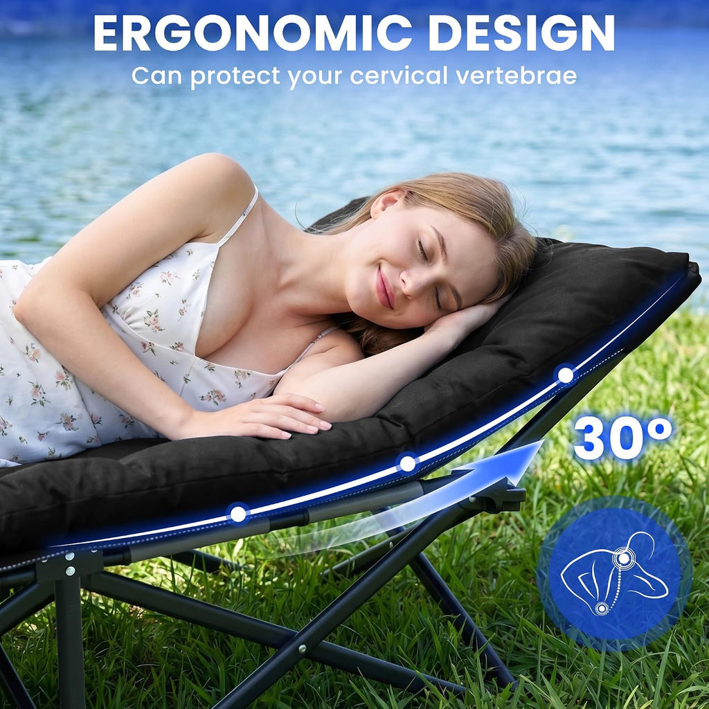 Camping Cot for Adults, Black, 28" Extra Wide
