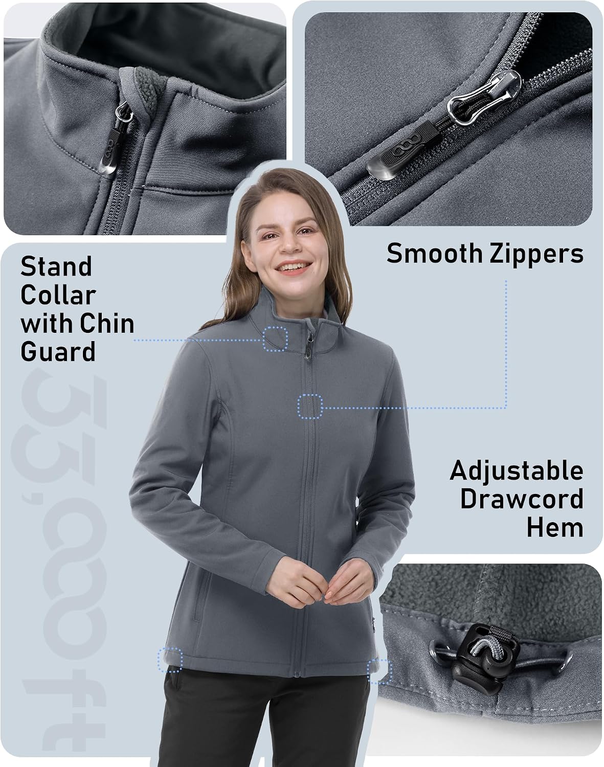 33,000ft Women's Waterproof Softshell Jacket Lightweight Fleece Lined Coat