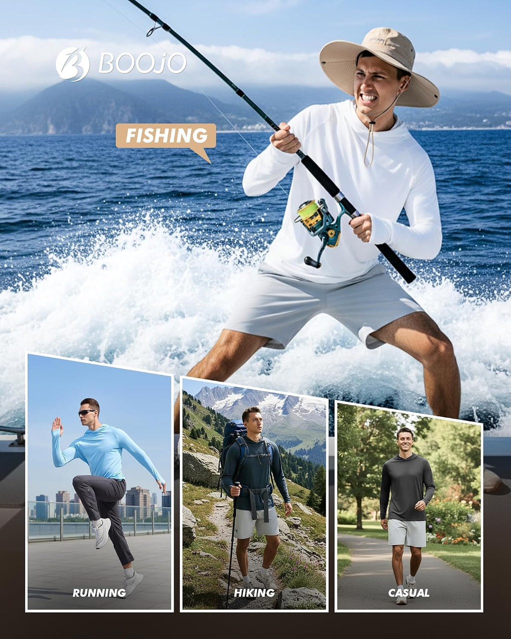 UPF 50+ Fishing Shirts for Men - Long Sleeve UV Sun Protection Hoodie