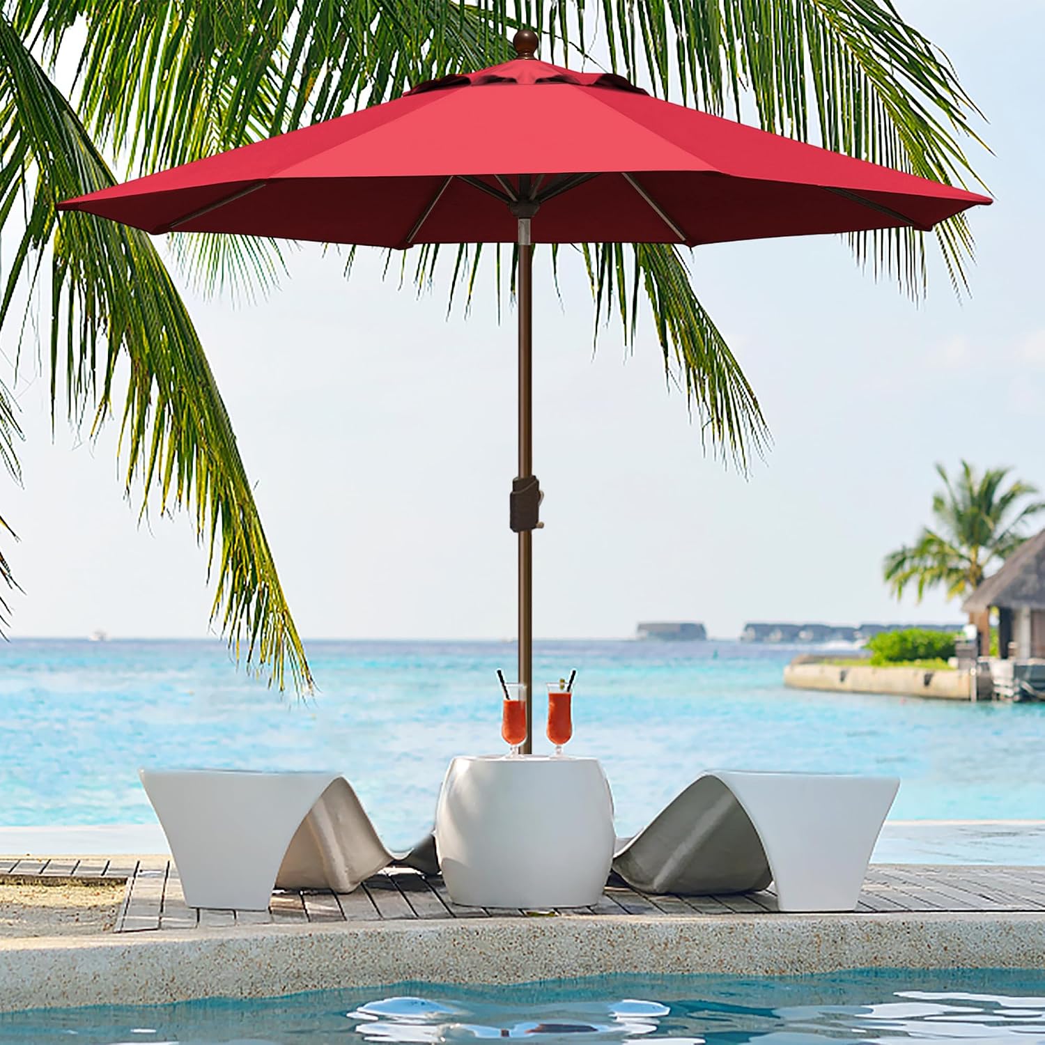 EliteShade USA 10-Year-Non-Fading 9Ft Market Patio Umbrella, UPF 50+ UV Protection Performance Sun Umbrella, Heavy Duty Commercial Grade Outdoor Table Umbrella with Crank & Tilt, Windproof Vented Top for Garden, Pool, Deck and Outdoor Playsets, Logo Red