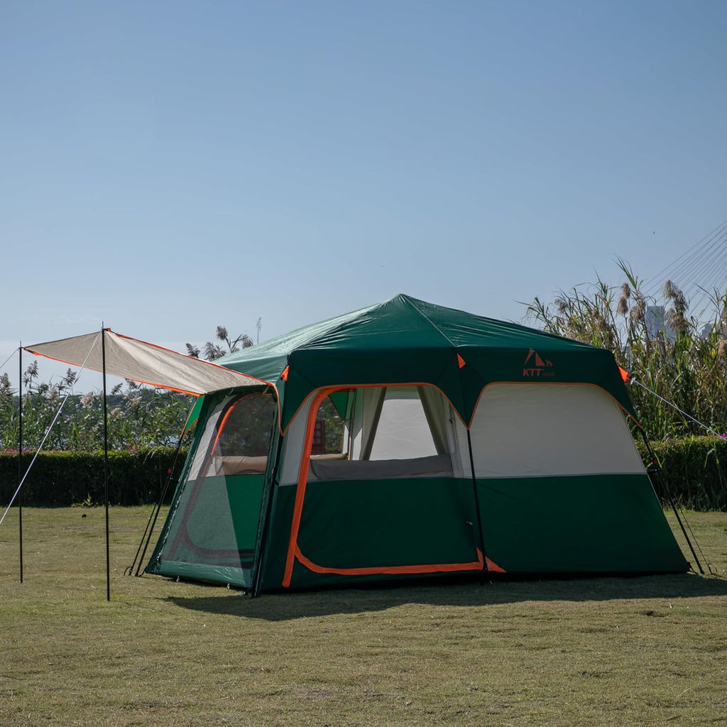KTT Extra Large Tent 10-12-14 Person(B),Family Cabin Tents,2 Rooms,3 Doors and 3 Windows with Mesh,Straight Wall,Waterproof,Double Layer,Big Tent for Outdoor,Picnic,Camping,Family Gathering