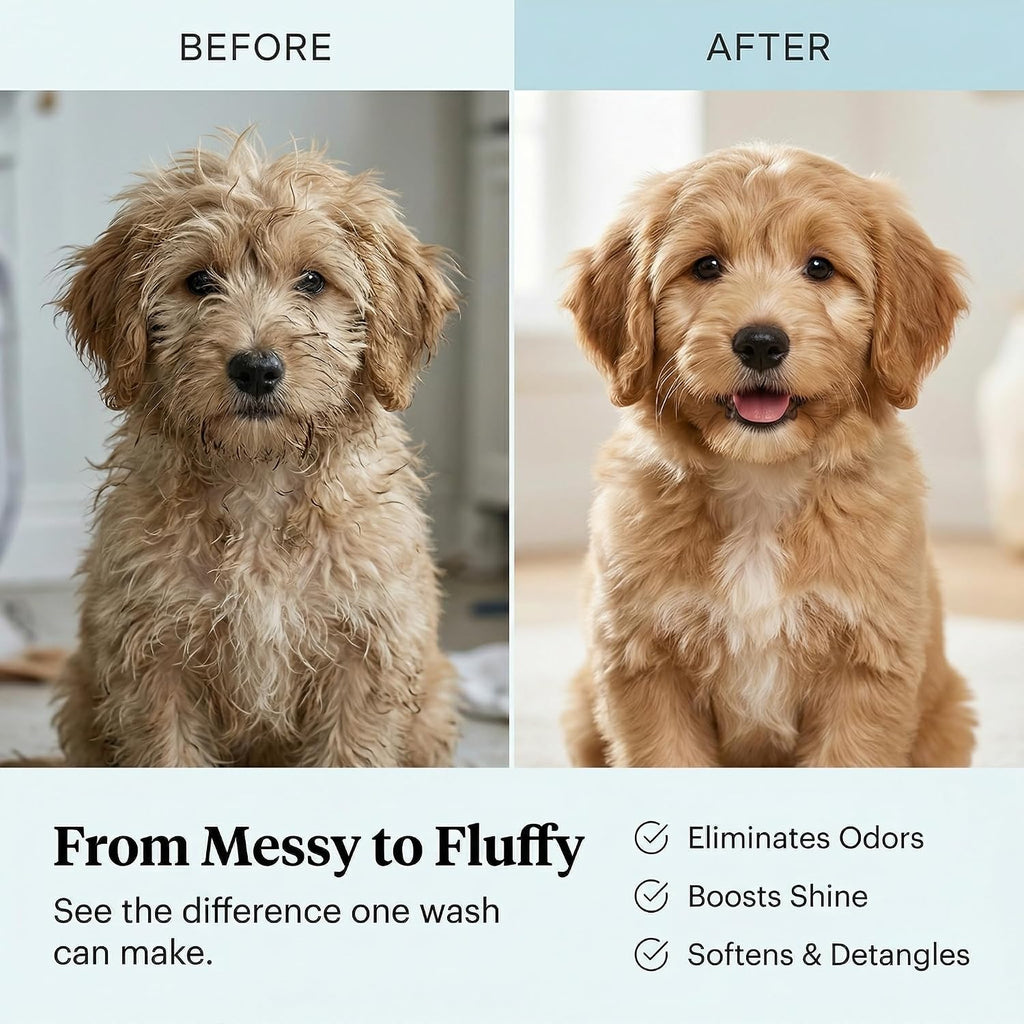 16 fl oz Tearless Puppy Shampoo and Conditioner - Dog Shampoo Itchy Skin Relief - Coconut Oil Oatmeal Shampoo for Dogs - Hypoallergenic Dog Shampoo Sensitive Skin, Made in the USA.