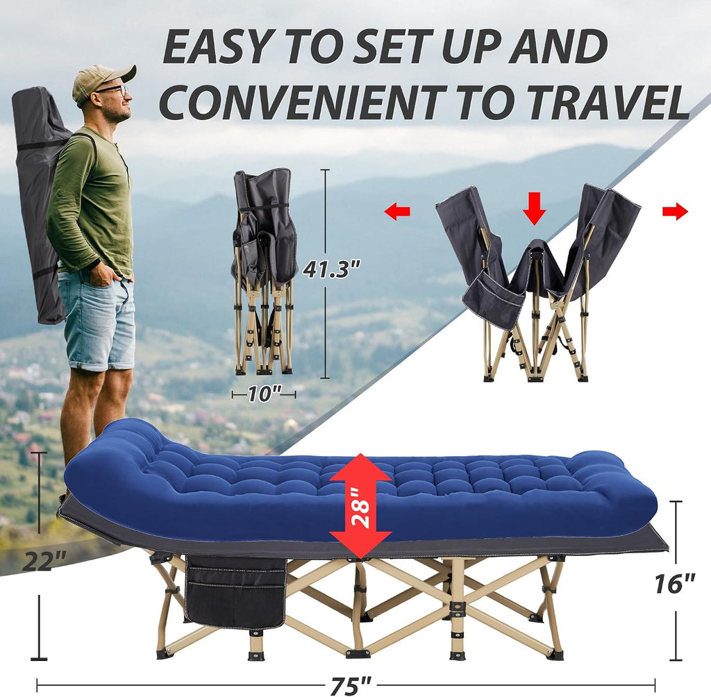 Folding Camping Cot with Mattress for Adults,28" Wide,600LBS