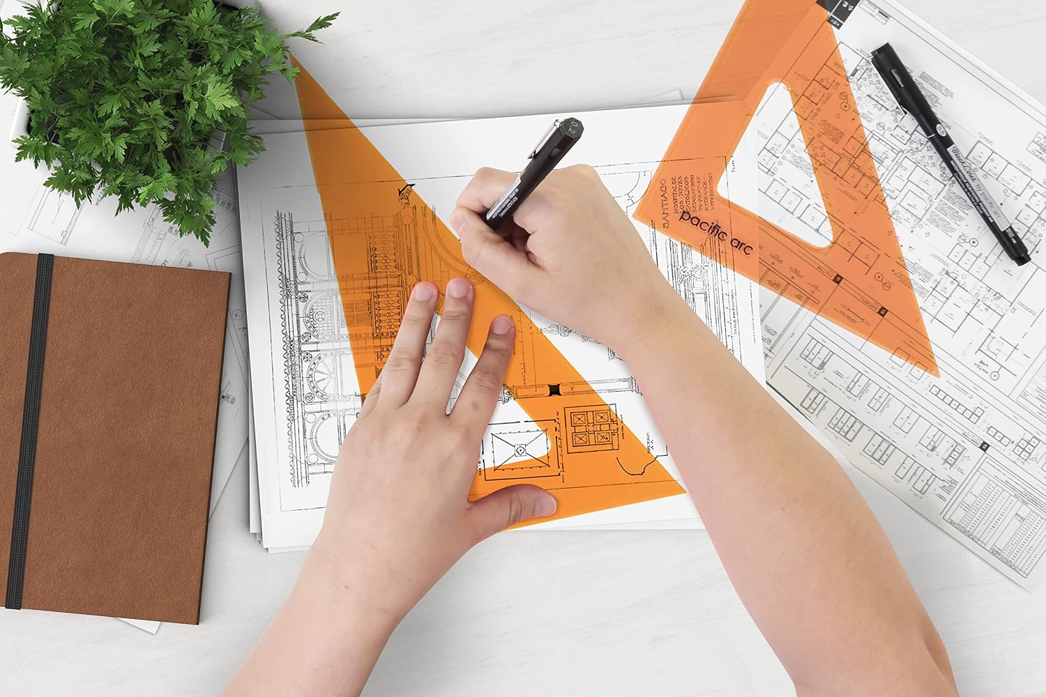 Pacific Arc's Scholastic Triangle - 12 inch - Fluorescent - 45/90 Angle - Polystyrene - Inking Edge - Technical Drawing Tools, Drafting, Architect and Engineering.