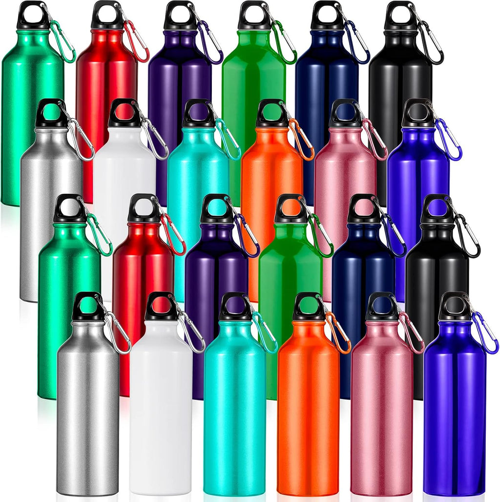 24 Pcs Aluminum Water Bottle 17oz Aluminum Reusable Bottles with Clips Sports Lightweight Water Multipack Easy Carry Leakproof Travel for Gym Hiking Cycling Sports Outdoor(Assorted Color)