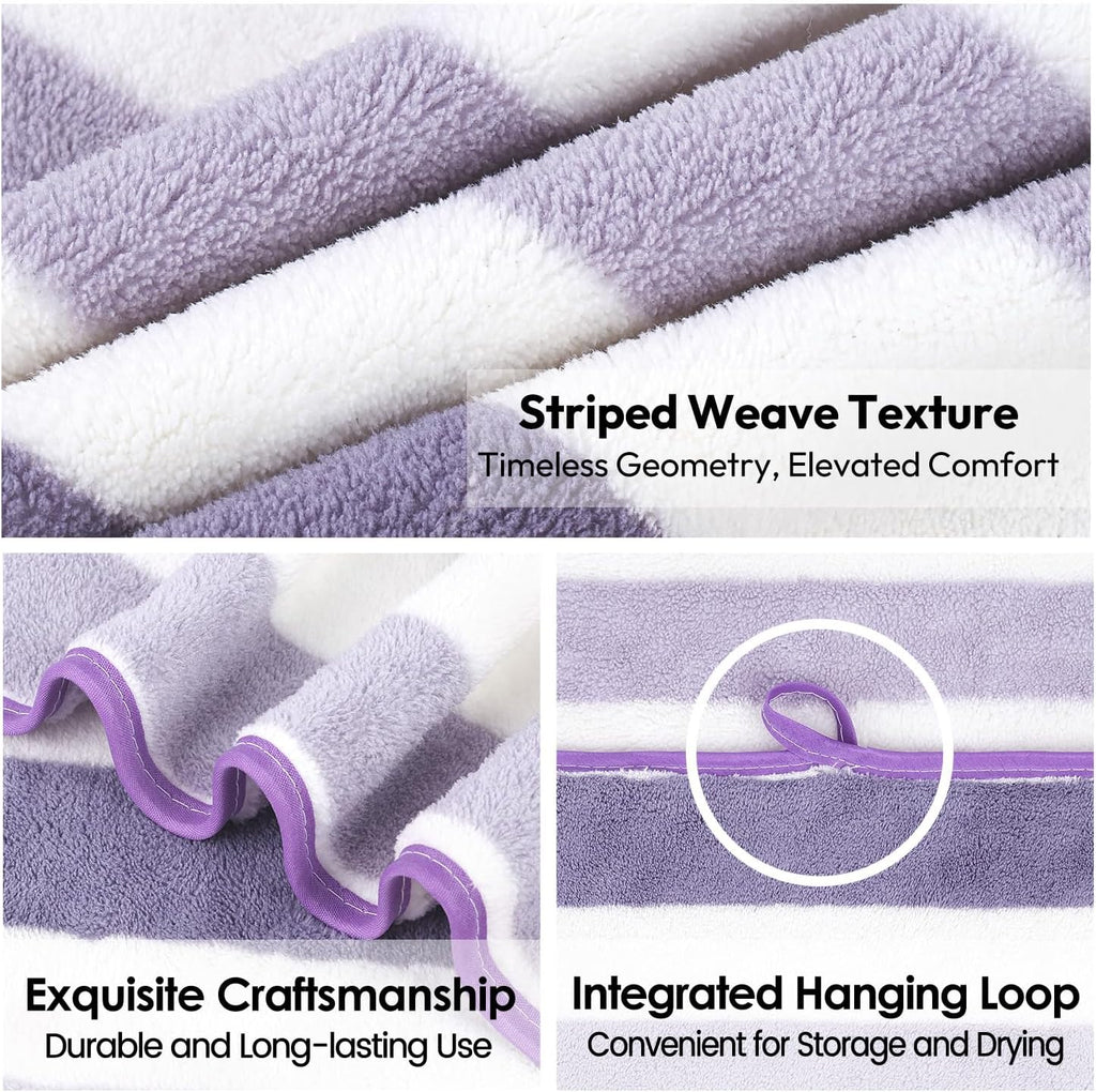 JML Microfiber Bath Towels, 2 Pack, 30" x 60", Cabana Stripe Purple