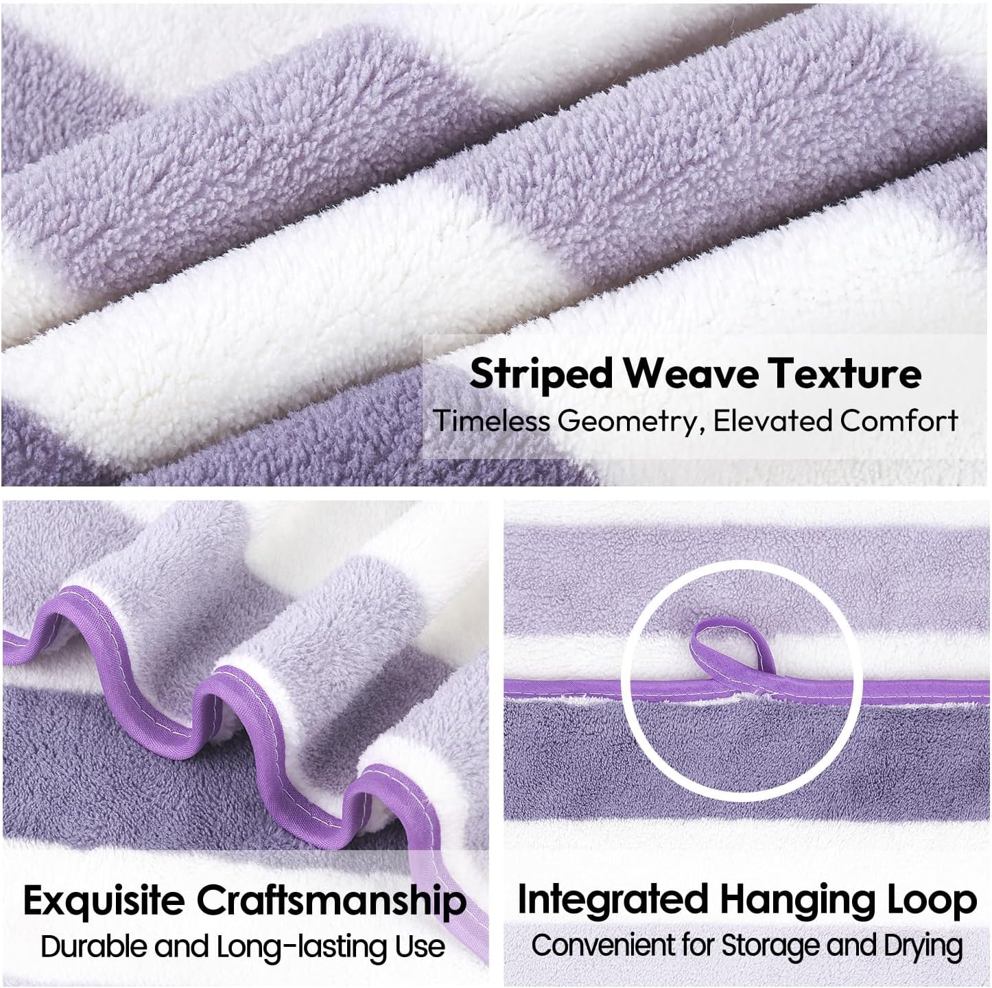 JML Microfiber Bath Towels, 2 Pack, 30" x 60", Cabana Stripe Purple