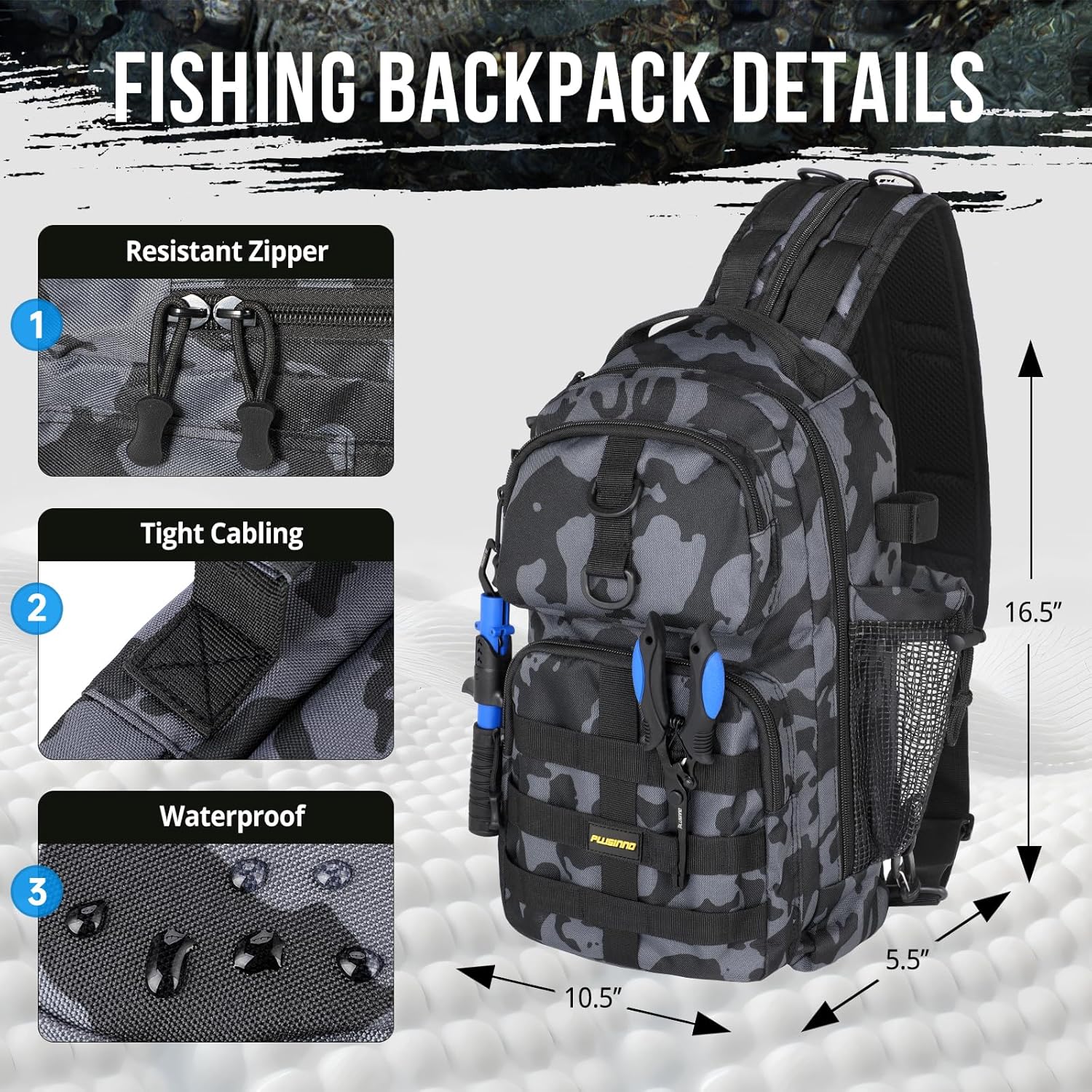 PLUSINNO Fishing Backpack with Floating Fishing Net, Tackle Box,Tackle Bag