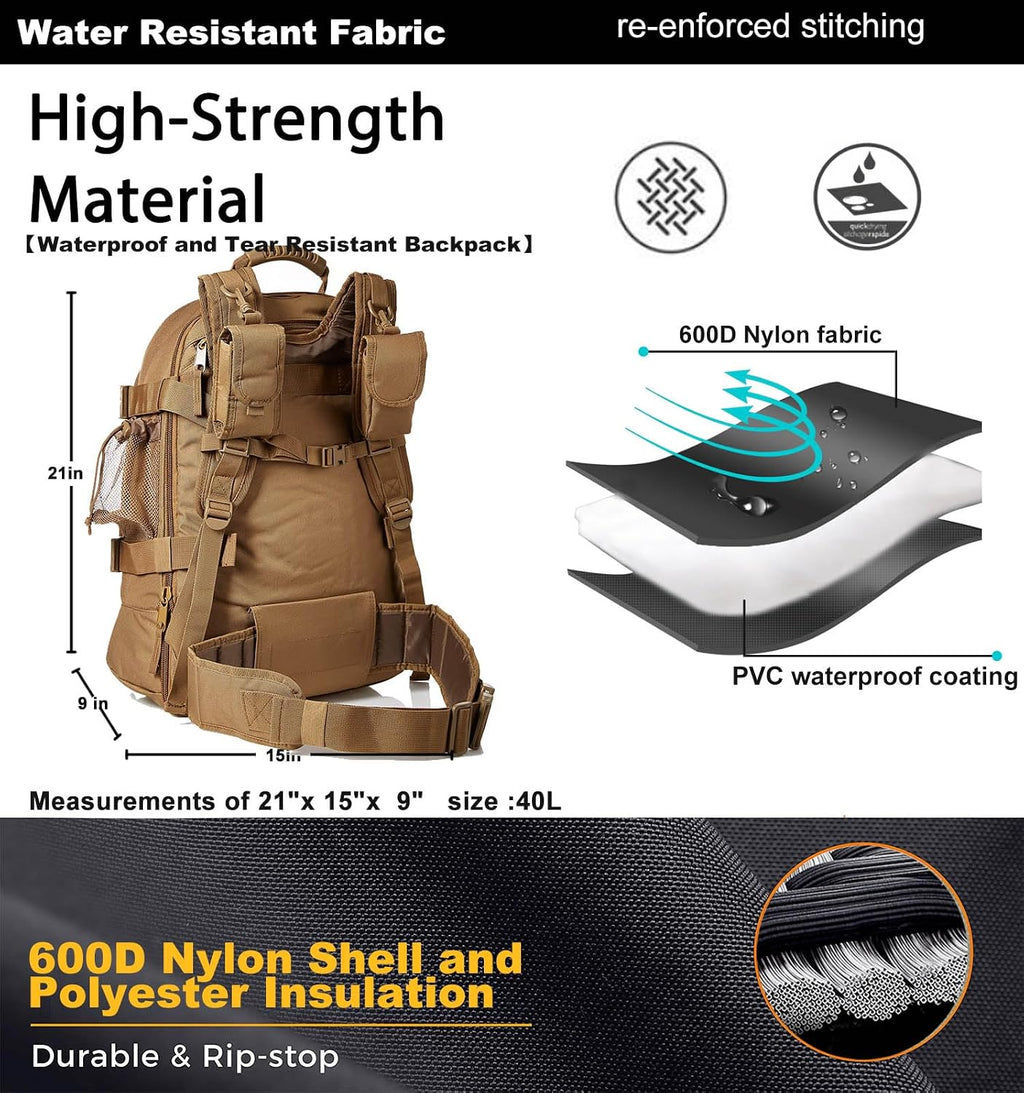 Miramrax Tactical Backpack Military Army Daypack - Assault Pack for Men Molle Backpacks Bug Out Bag 3 Day Pack for Hiking Camping Travel Hunting Rucksack Trekking Coyote