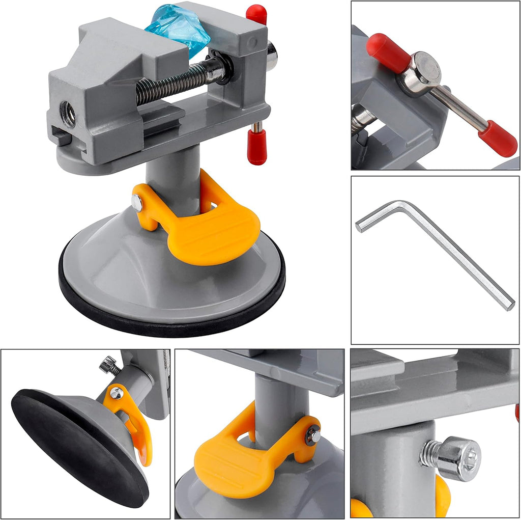 Yakamoz Mini Bench Vise, 360° Swivel Suction Base, Portable Workbench Clamp