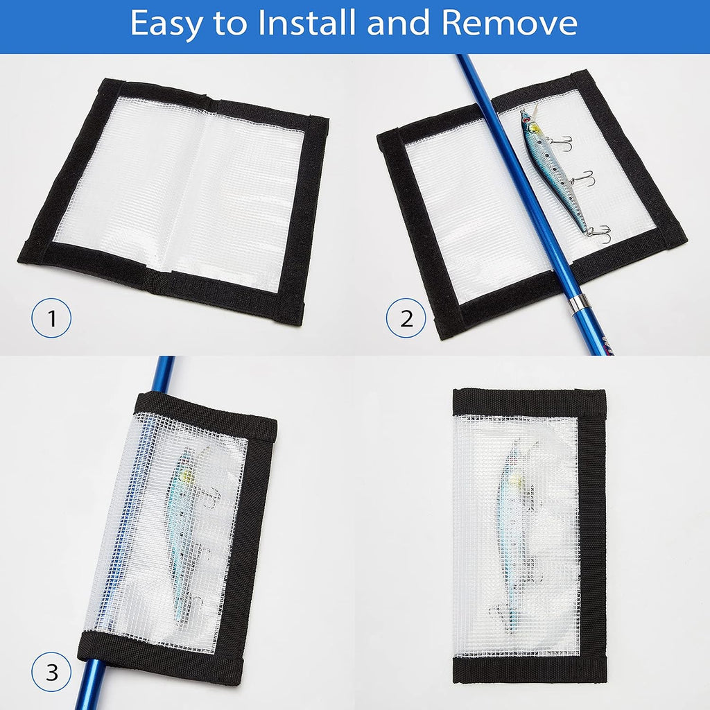 Fishing Lure Wrap for Rod, Tangle-Free Safety Hooks Cover, Secure Protectors Holder Storage for Various Bait (Clear - 4PK)